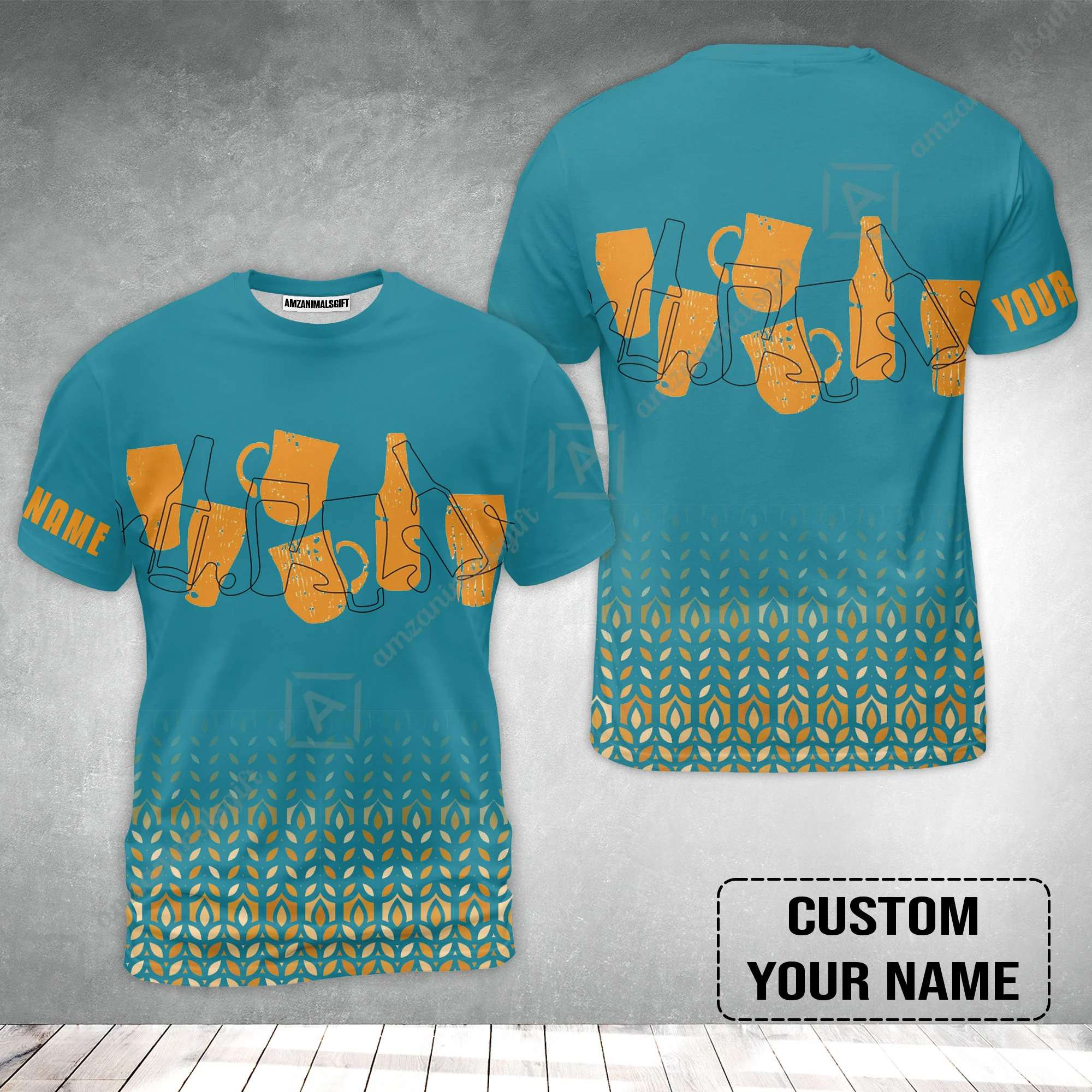 Custom Blue Orange Beer Pattern Design Oktoberfest Beer Festival Performance T-Shirt - Image 2