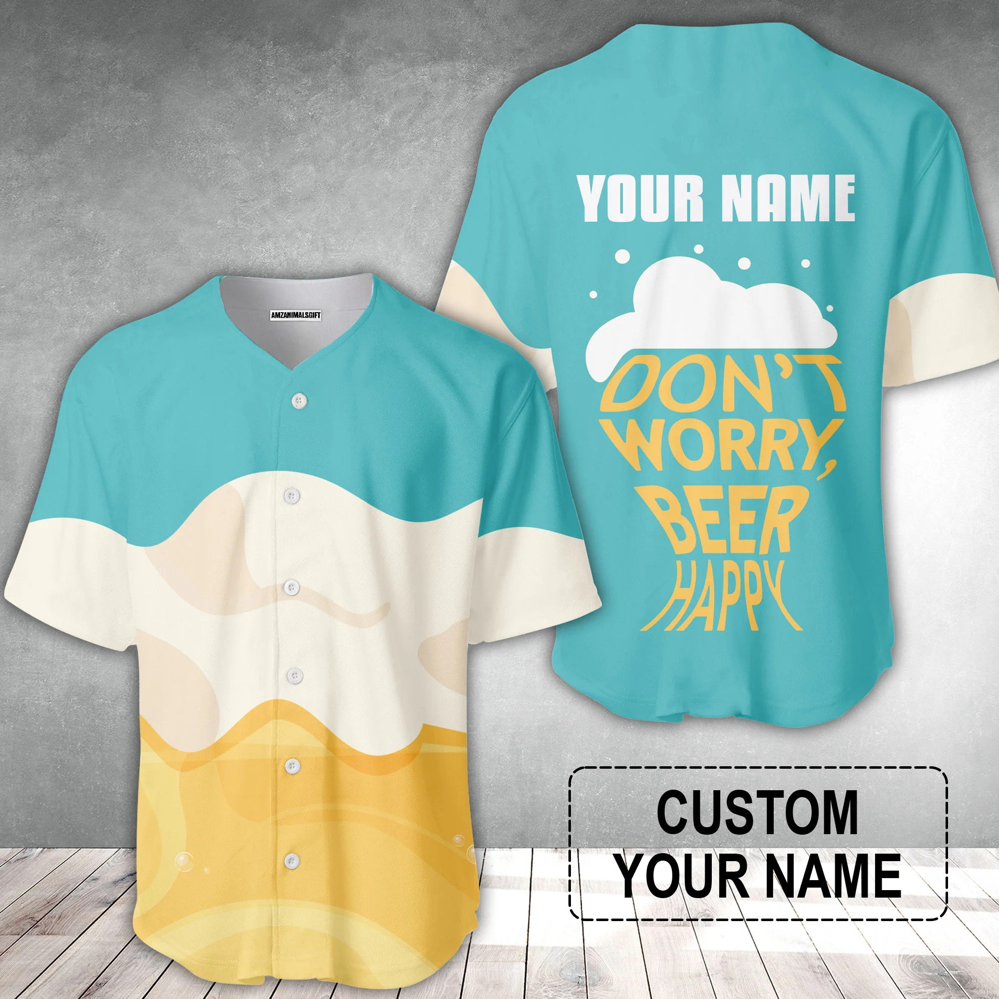 Custom Blue White Yellow Pattern Beer Pattern Design Oktoberfest Beer Festival Performance Baseball Jersey - Image 2