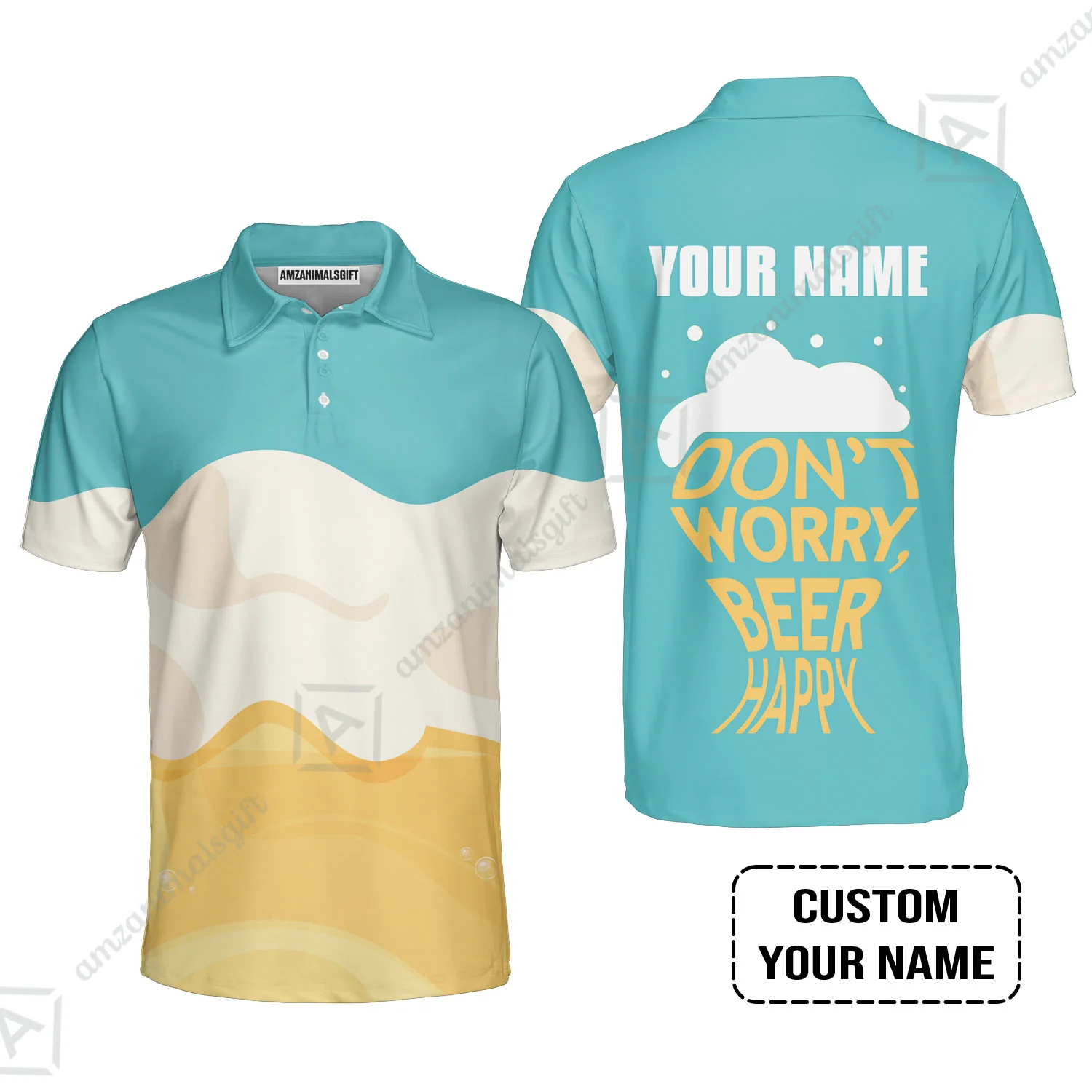 Custom Blue White Yellow Pattern Beer Pattern Design Oktoberfest Beer Festival Performance Hawaiian Shirt - Image 3