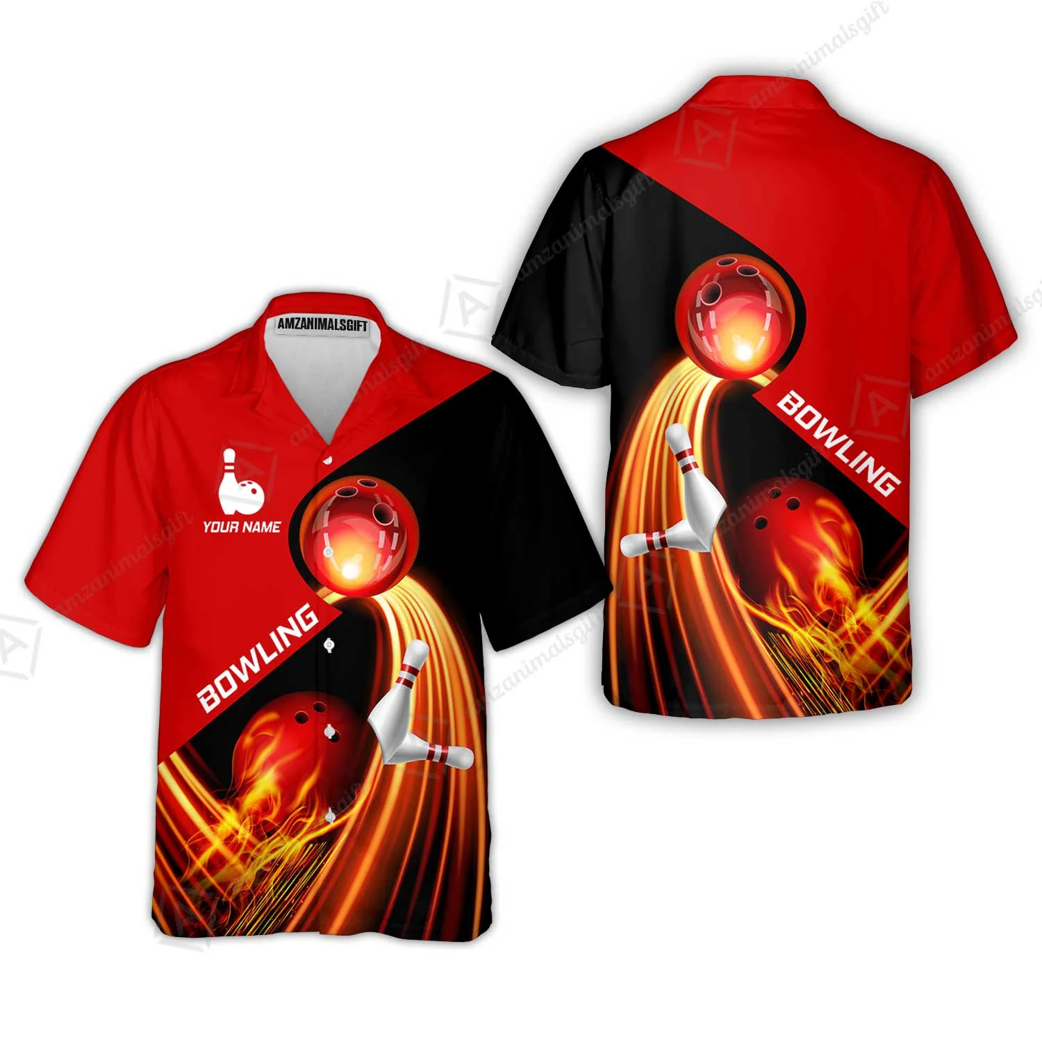 Custom Bowling Hawaiian Shirt - Amazing Fire Bowling Ball Pattern Personalized Name Hawaiian Shirt For Men & Women, Bowling Lover - Image 3