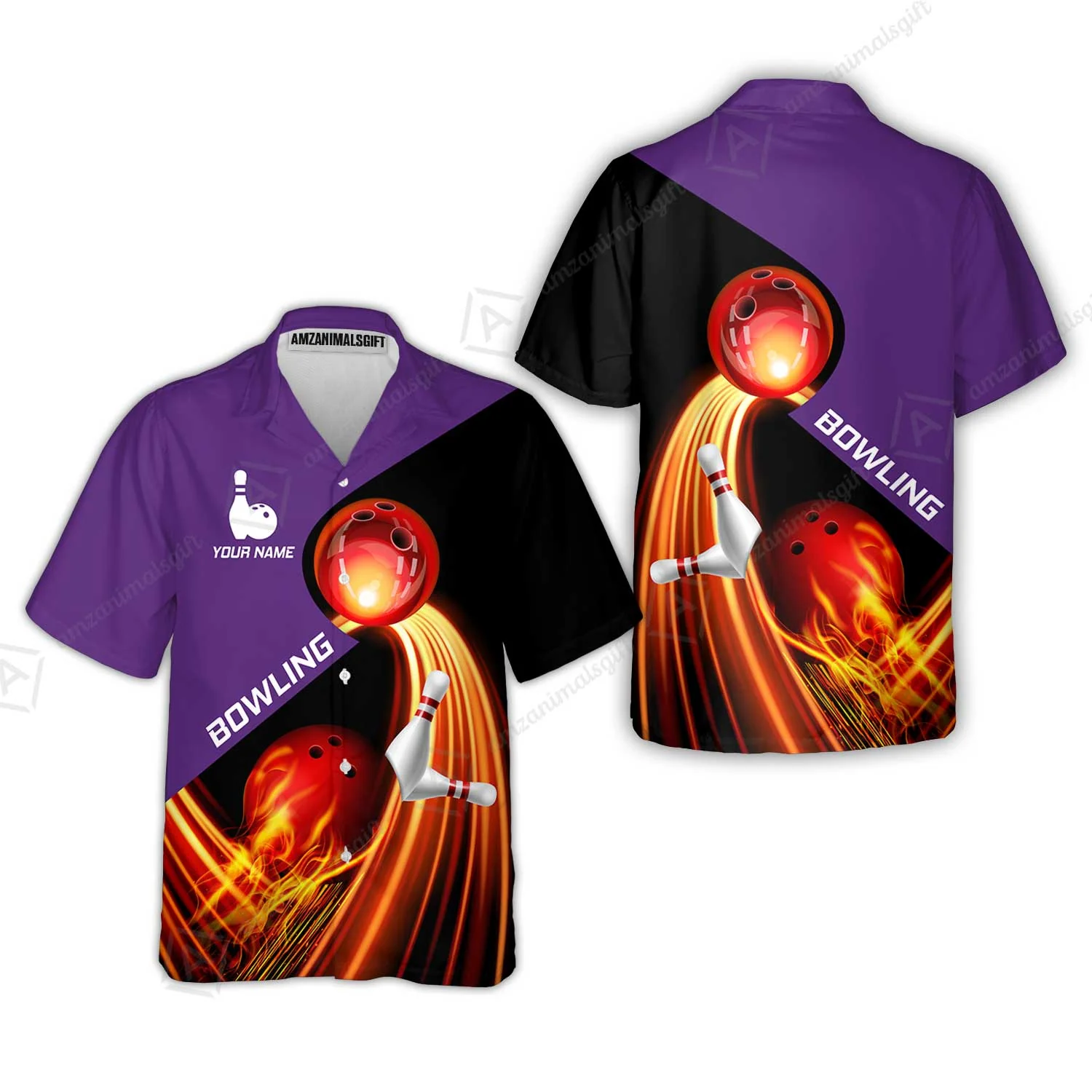 Custom Bowling Hawaiian Shirt - Amazing Fire Bowling Ball Pattern Personalized Name Hawaiian Shirt For Men & Women, Bowling Lover - Image 4