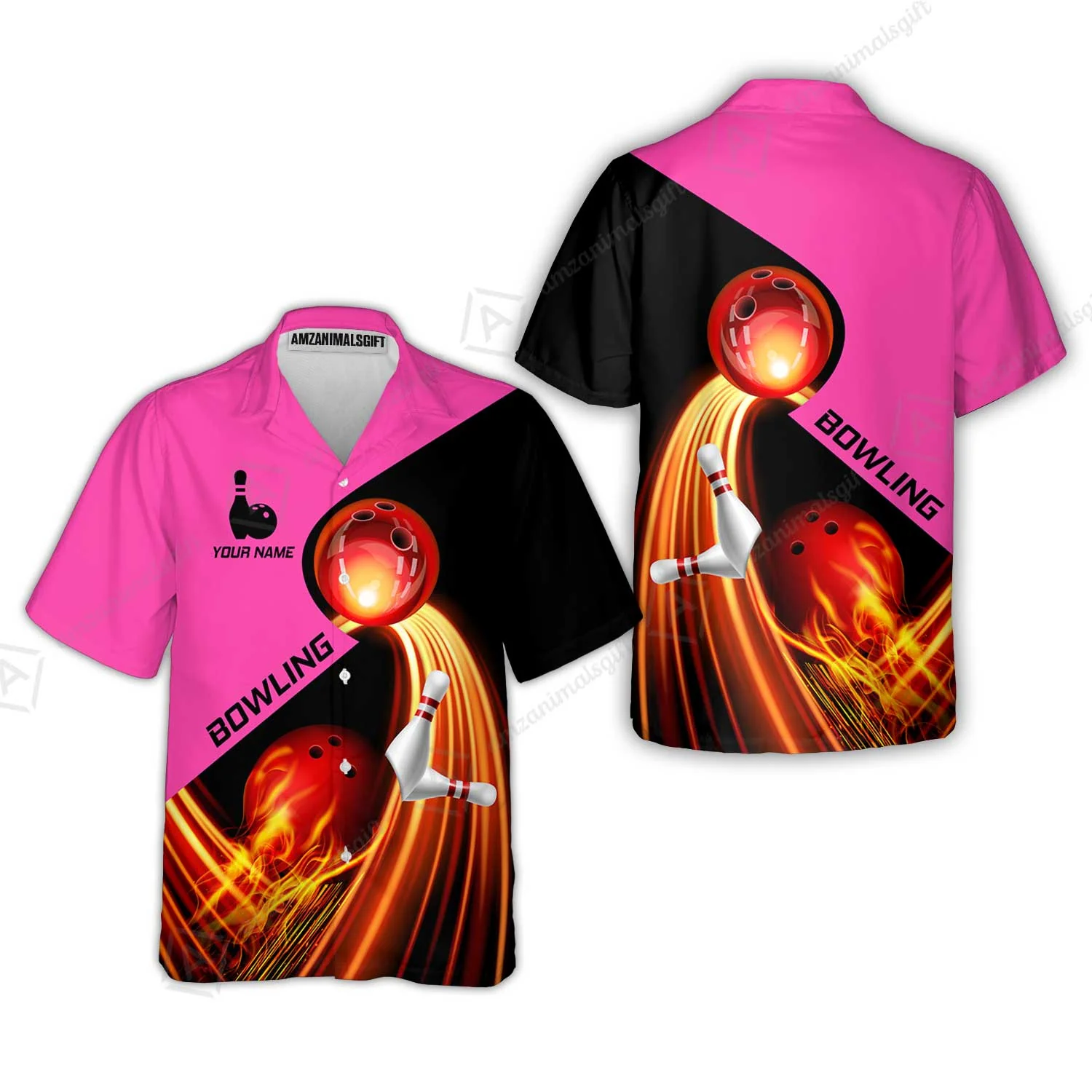Custom Bowling Hawaiian Shirt - Amazing Fire Bowling Ball Pattern Personalized Name Hawaiian Shirt For Men & Women, Bowling Lover - Image 5
