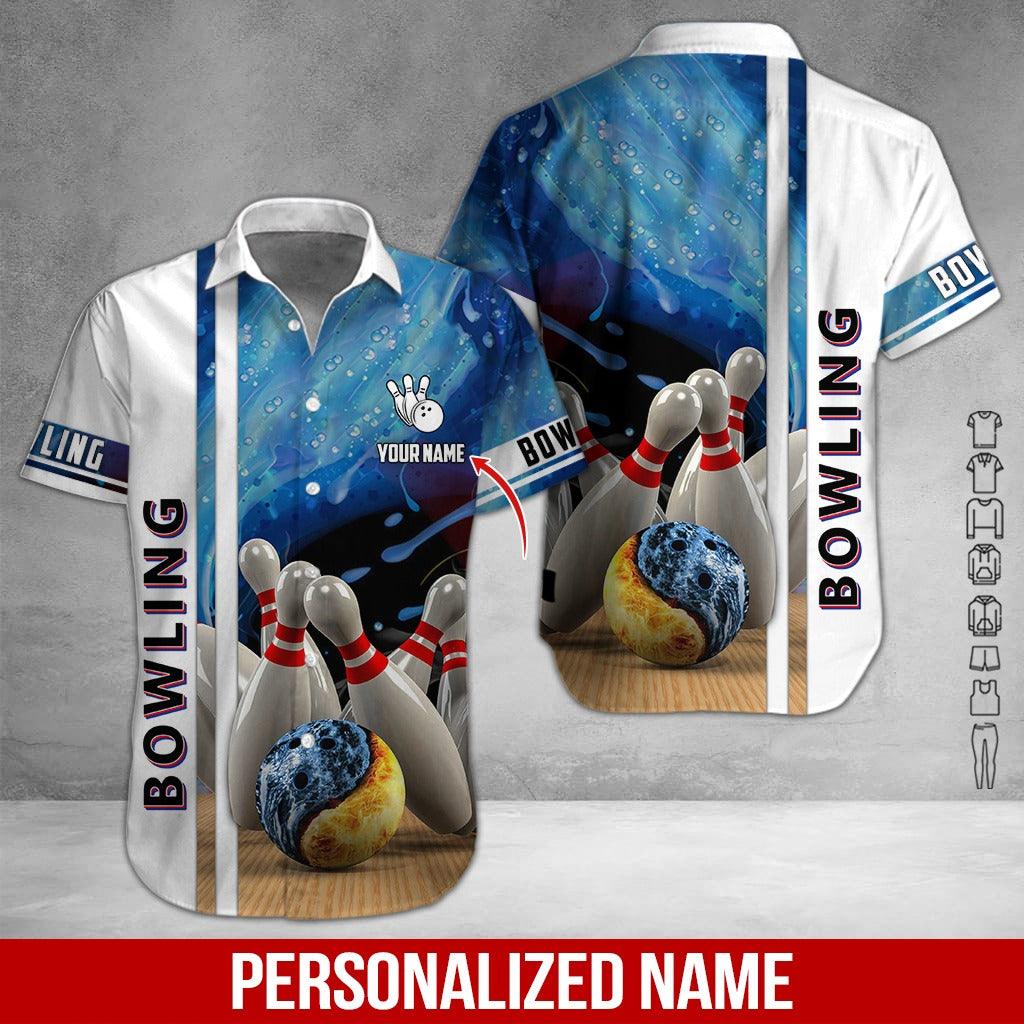 Custom Bowling Aloha Hawaiian Shirt - Bowling Ball Pattern And Droplets Personalized Name Hawaiian Shirt For Men & Women, Bowling Lover