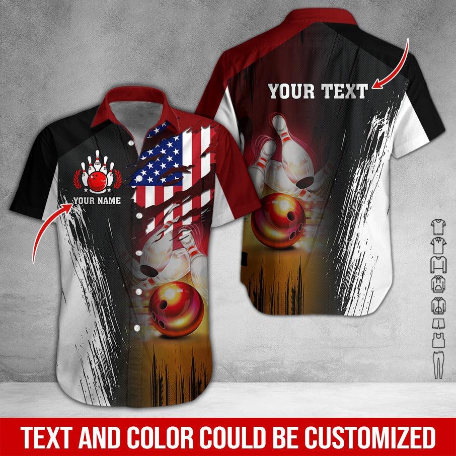 Custom Bowling Aloha Hawaiian Shirt - Bowling Ball Pattern And US Flag Personalized Name Hawaiian Shirt For Men & Women, Bowling Lover
