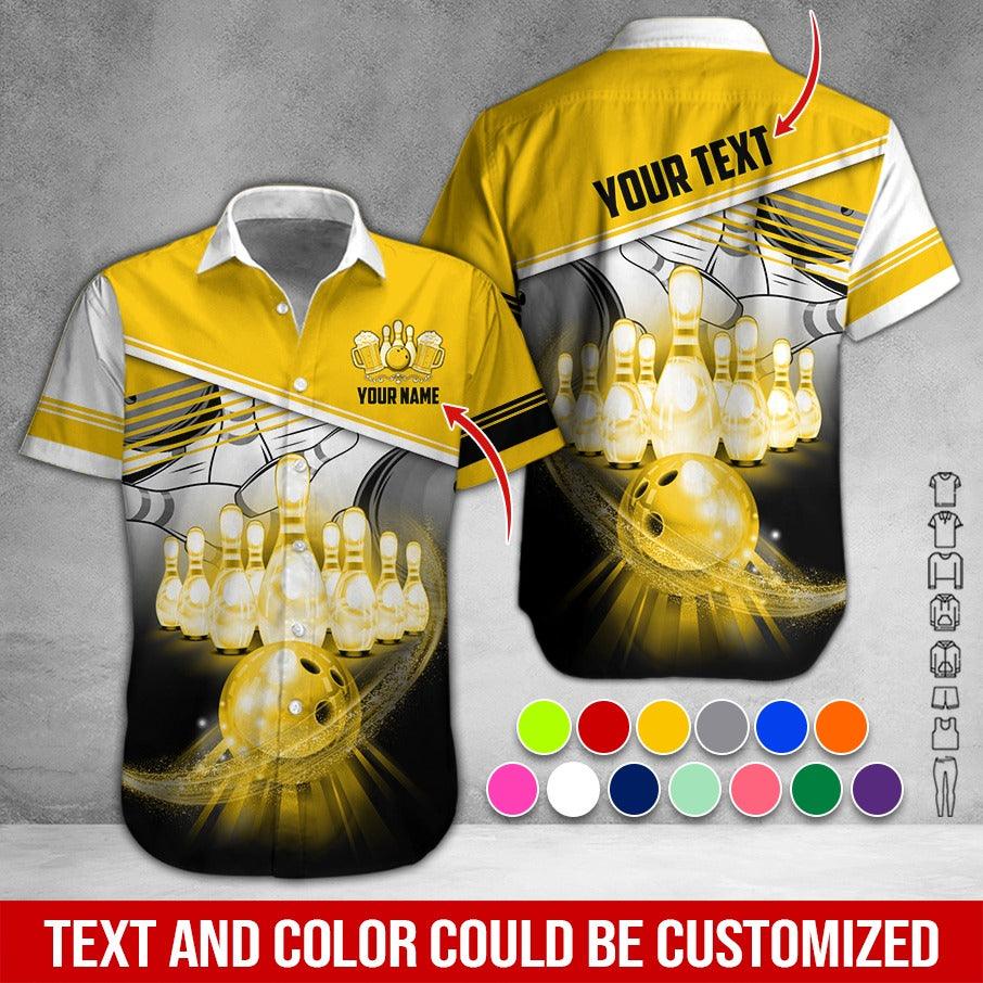 Custom Bowling Aloha Hawaiian Shirt - Bowling Bowl Pattern And Beer Personalized Name Hawaiian Shirt For Men & Women, Bowling Lover - Image 3