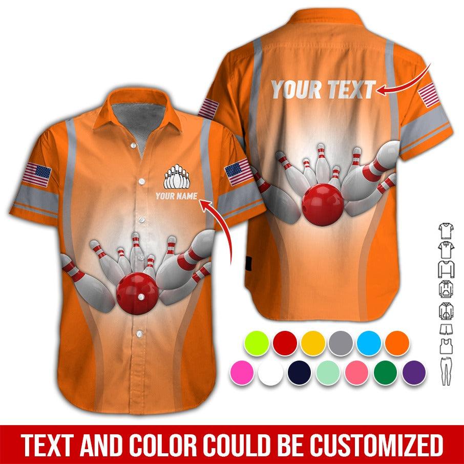 Custom Bowling Aloha Hawaiian Shirt - Bowling Pattern And US Flag Personalized Name Hawaiian Shirt For Men & Women, Bowling Lover - Image 4