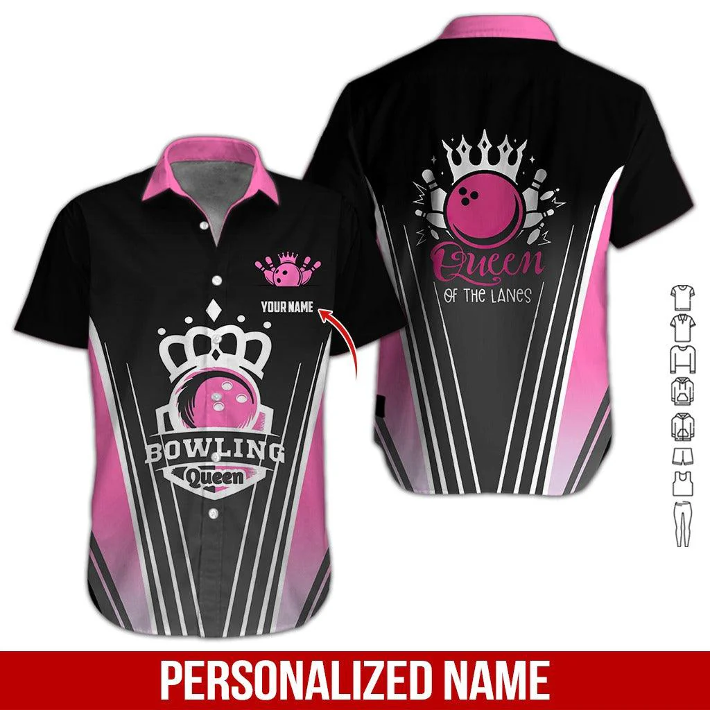 Custom Bowling Aloha Hawaiian Shirt - Bowling Queen Of The Lanes Personalized Name Hawaiian Shirt For Men & Women, Bowling Lover