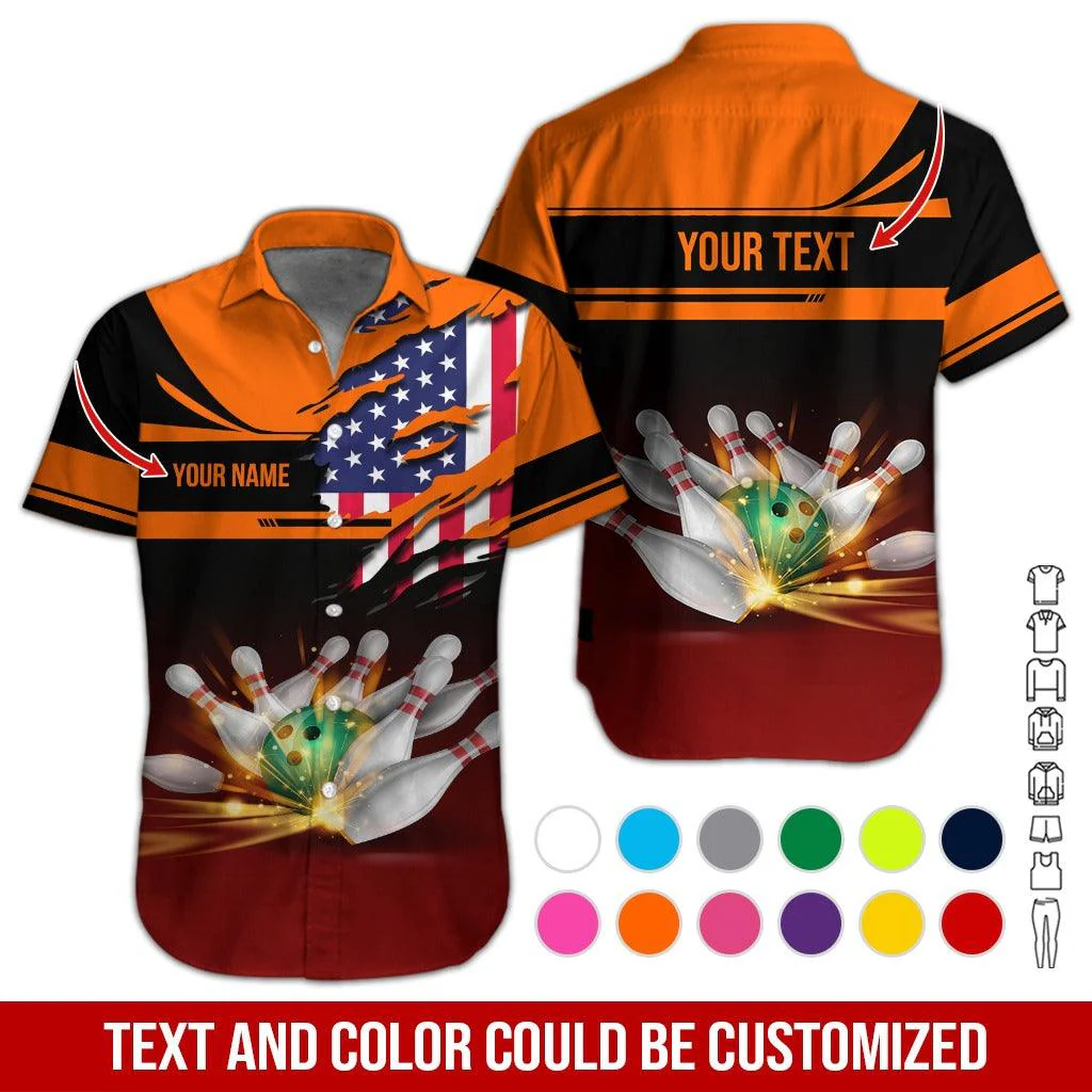 Custom Bowling Aloha Hawaiian Shirt - Colorful Bowling Ball And American Flag Personalized Name Hawaiian Shirt For Men & Women, Bowling Lover - Image 4