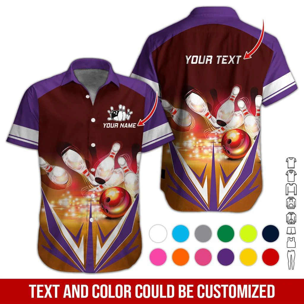 Custom Bowling Aloha Hawaiian Shirt - Colorful Bowling Ball Pattern Personalized Name Hawaiian Shirt For Men & Women, Bowling Lover