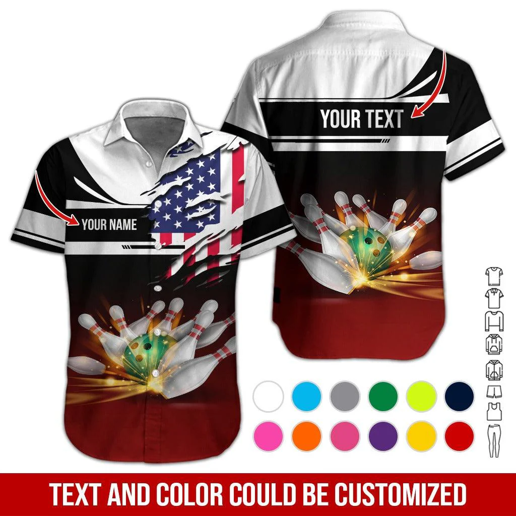 Custom Bowling Aloha Hawaiian Shirt - Cool Bowling Ball And American Flag Personalized Name Hawaiian Shirt For Men & Women, Bowling Lover - Image 4