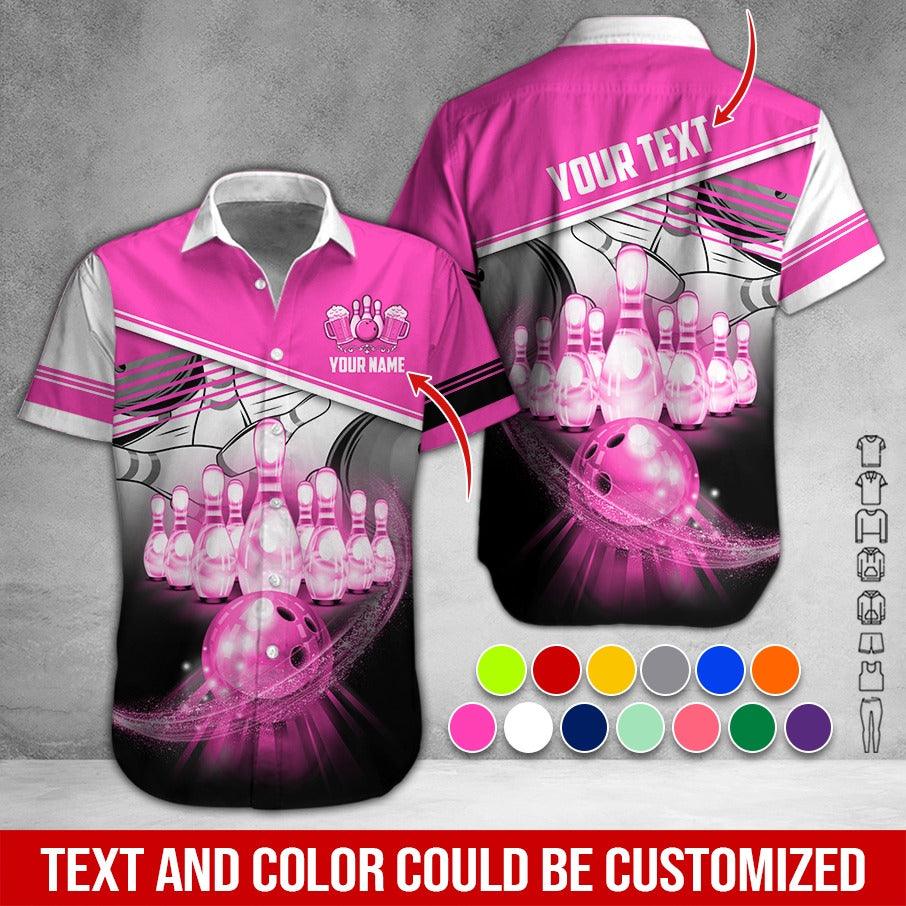 Custom Bowling Aloha Hawaiian Shirt - Cool Bowling Bowl Pattern And Beer Personalized Name Hawaiian Shirt For Men & Women, Bowling Lover - Image 3