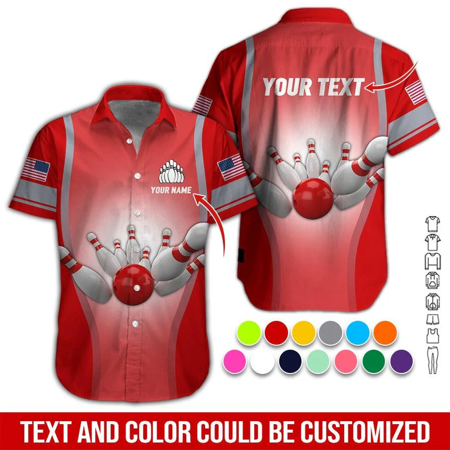 Custom Bowling Aloha Hawaiian Shirt - Cool Bowling Pattern And US Flag Personalized Name Hawaiian Shirt For Men & Women, Bowling Lover