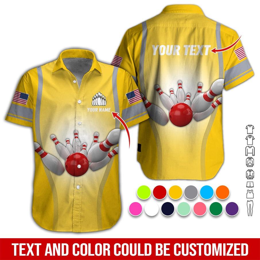 Custom Bowling Aloha Hawaiian Shirt - Cool Bowling Pattern And US Flag Personalized Name Hawaiian Shirt For Men & Women, Bowling Lover - Image 4