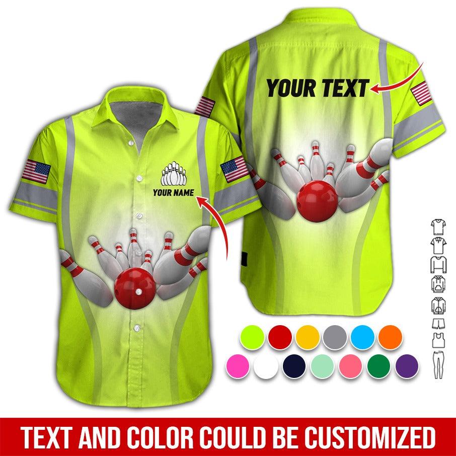 Custom Bowling Aloha Hawaiian Shirt - US Flag And Bowling Pattern Personalized Name Hawaiian Shirt For Men & Women, Bowling Lover - Image 3