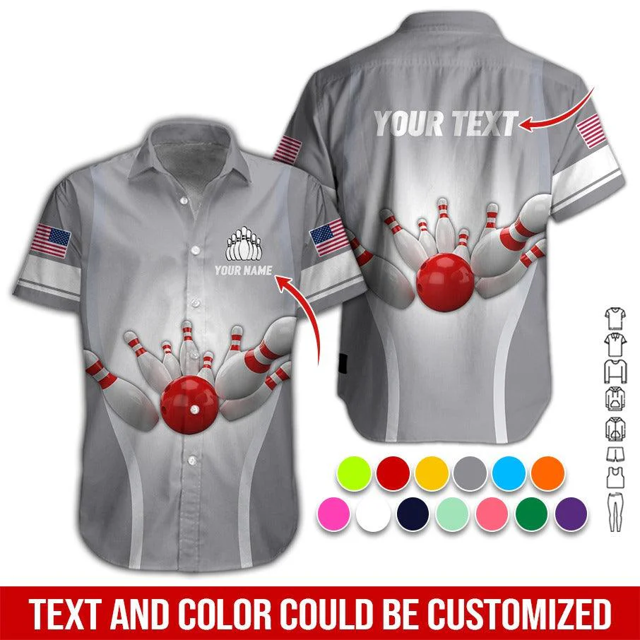 Custom Bowling Aloha Hawaiian Shirt - US Flag And Bowling Pattern Personalized Name Hawaiian Shirt For Men & Women, Bowling Lover - Image 4