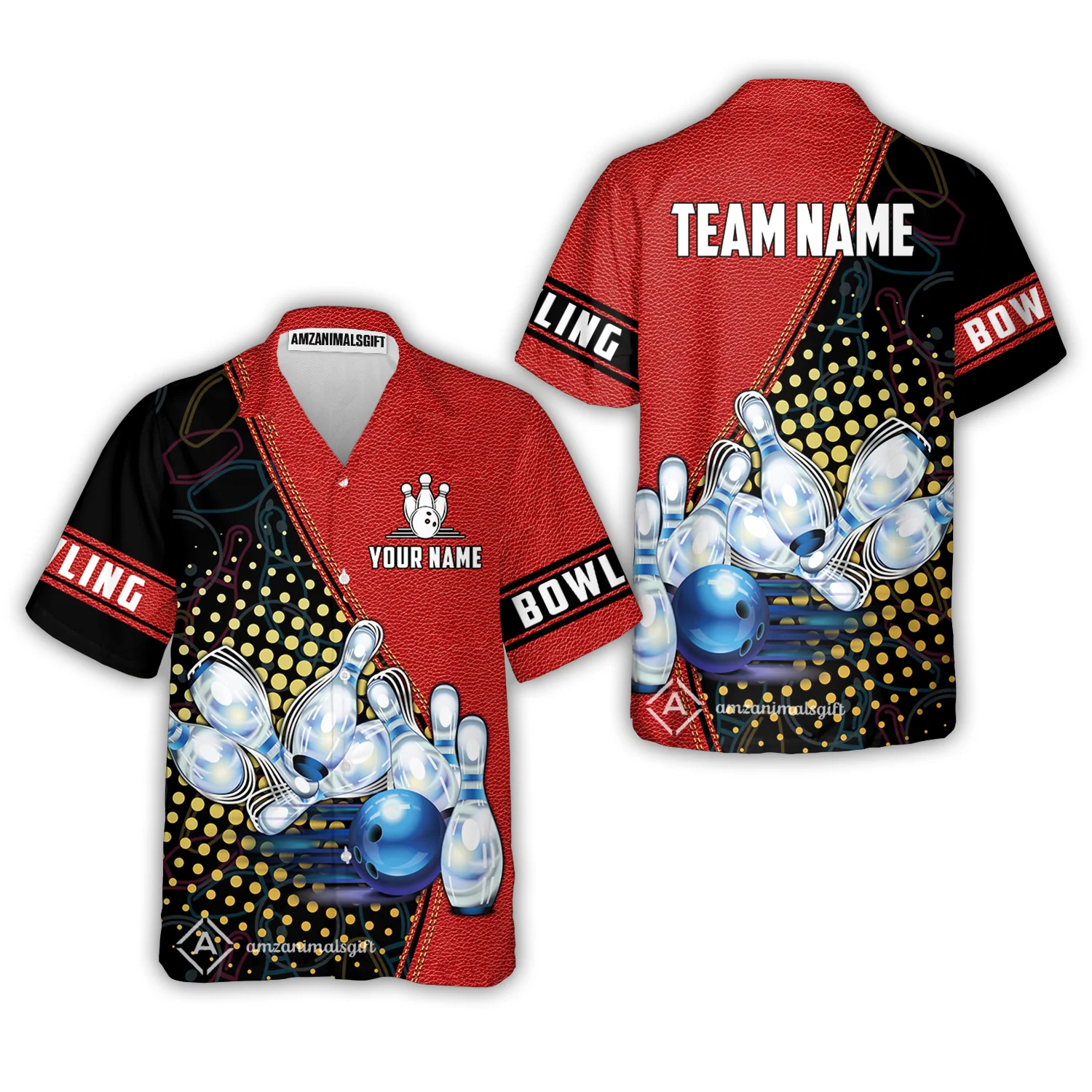 Custom Bowling Hawaiian Shirt - Black And Blue Bowling Ball Pattern Personalized Name Hawaiian Shirt - Image 6