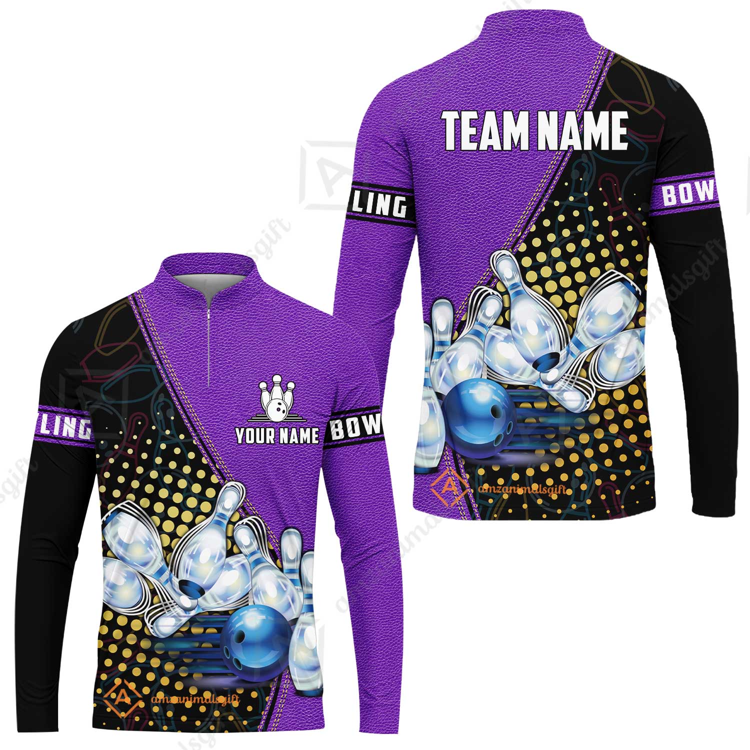 Custom Bowling Long Jersey Shirt - Black And Blue Bowling Ball Pattern Personalized Name Long Jersey Shirt - Image 3