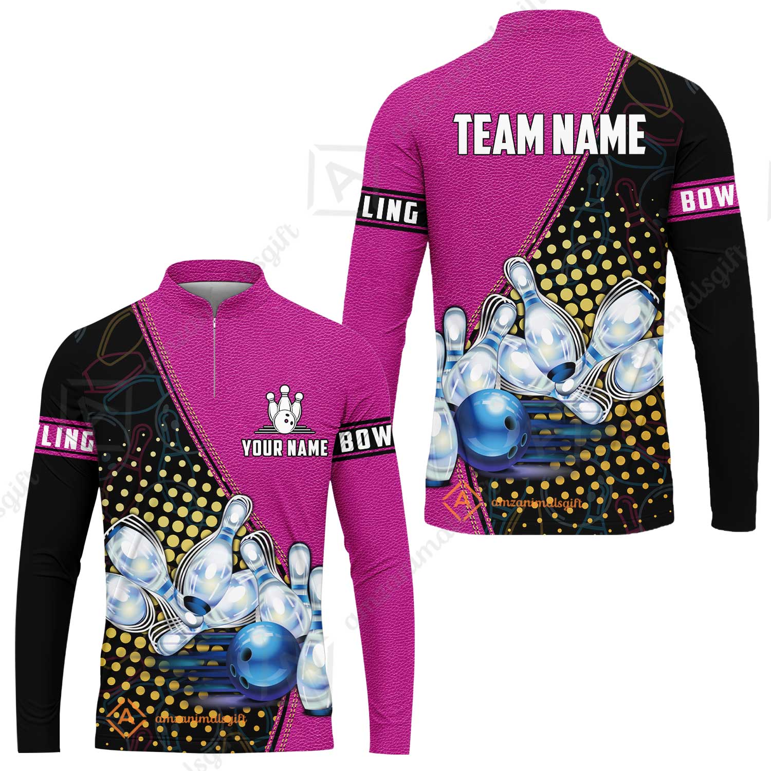 Custom Bowling Long Jersey Shirt - Black And Blue Bowling Ball Pattern Personalized Name Long Jersey Shirt - Image 4