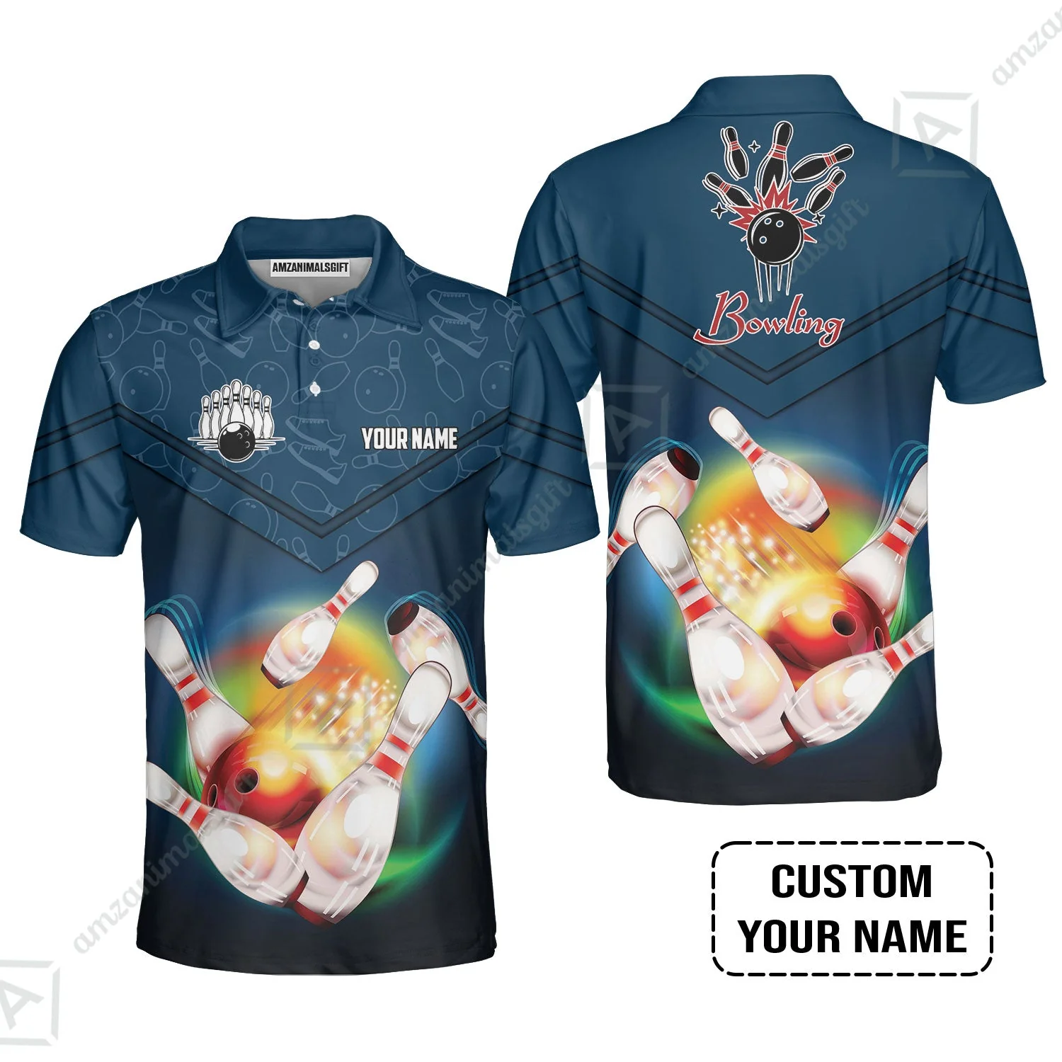 Custom Bowling Long Polo Shirt- Amazing Bowling Ball Pattern And Shoe Personalized Name Long Polo Shirt - Image 3
