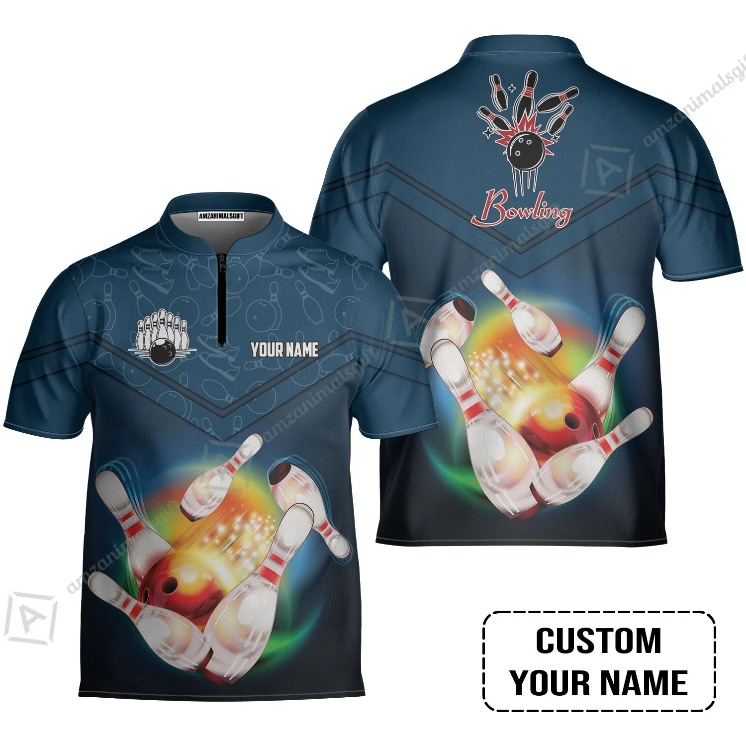 Custom Bowling Long Polo Shirt- Amazing Bowling Ball Pattern And Shoe Personalized Name Long Polo Shirt - Image 4