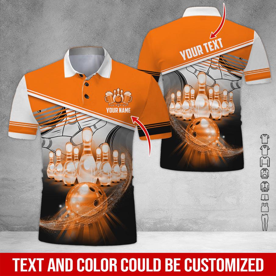 Custom Bowling Men Polo Shirt - Amazing Bowling Ball Pattern And Beer Personalized Name Polo Shirt - Perfect Bowling Gift For Men, Bowling Lover