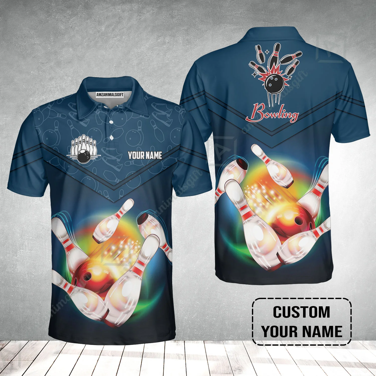 Custom Bowling Men Polo Shirt - Amazing Bowling Ball Pattern And Shoe Personalized Name Polo Shirt - Image 2