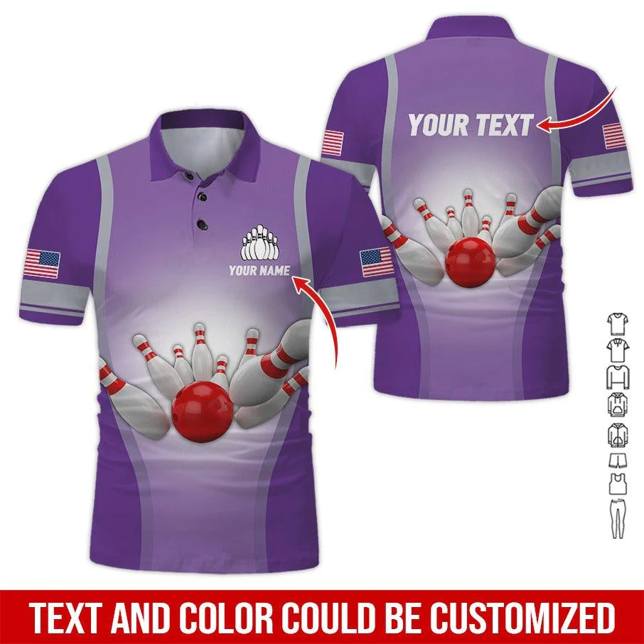 Custom Bowling Men Polo Shirt - Bowling Ball Pattern, US Flag Personalized Name Polo Shirt - Perfect Bowling Gift For Men, Bowling Lover - Image 4