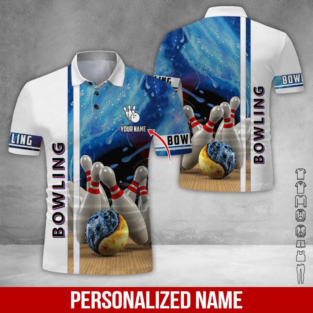 Custom Bowling Men Polo Shirt - Lunisolar Bowling Ball And Droplets Background Personalized Name Polo Shirt - Perfect Bowling Gift For Men, Bowling Lover