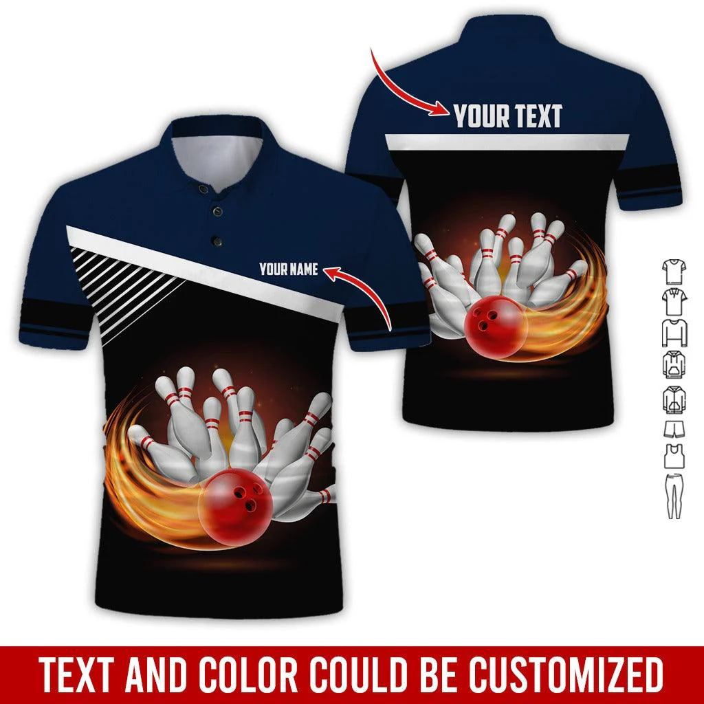 Custom Bowling Men Polo Shirt - Red Bowling Ball Personalized Name Polo Shirt - Perfect Bowling Gift For Men, Bowling Lover - Image 2