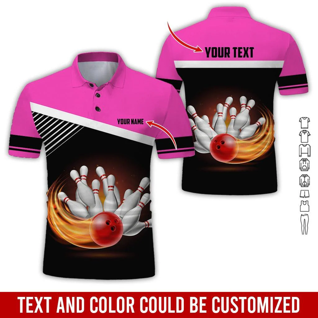 Custom Bowling Men Polo Shirt - Red Bowling Ball Personalized Name Polo Shirt - Perfect Bowling Gift For Men, Bowling Lover - Image 3