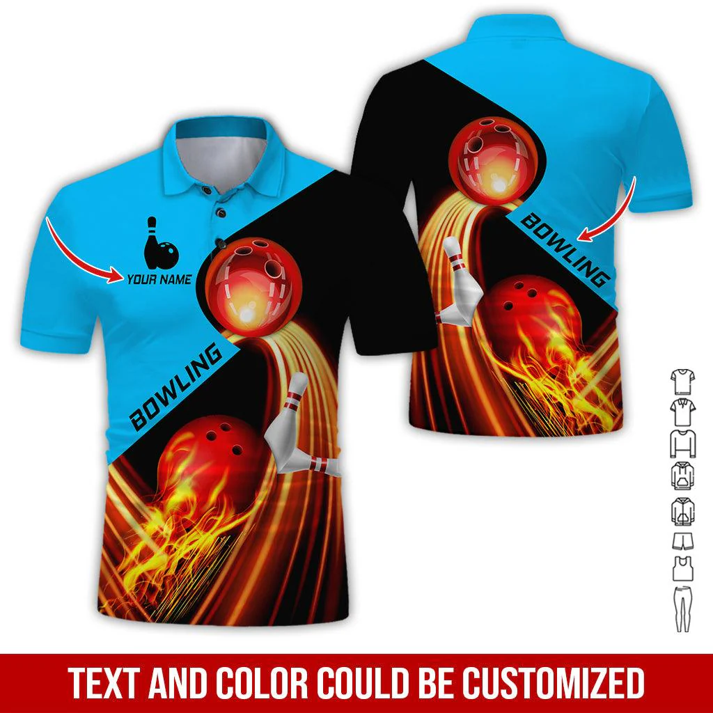 Custom Bowling Men Polo Shirt - Red Fire Bowling Ball Personalized Name Polo Shirt - Perfect Bowling Gift For Men, Bowling Lover - Image 6