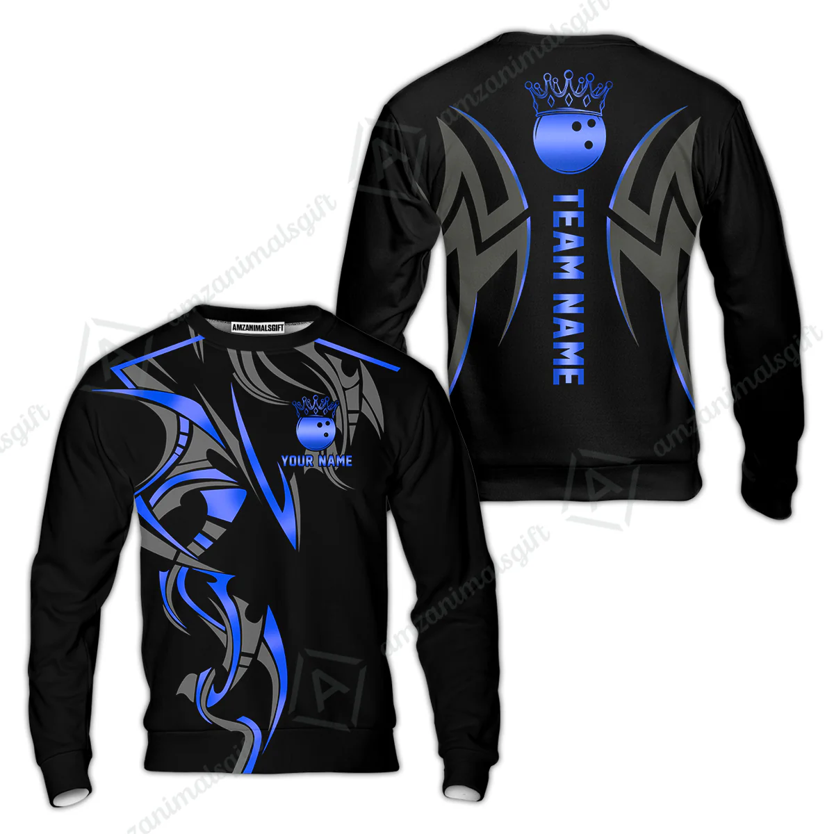 Custom Bowling Sweatshirt, Bowling Uniforms Quarter-Zip Polo, Bowling Ball Crown Multicolor Options Personalized Name And Team Name - Image 2