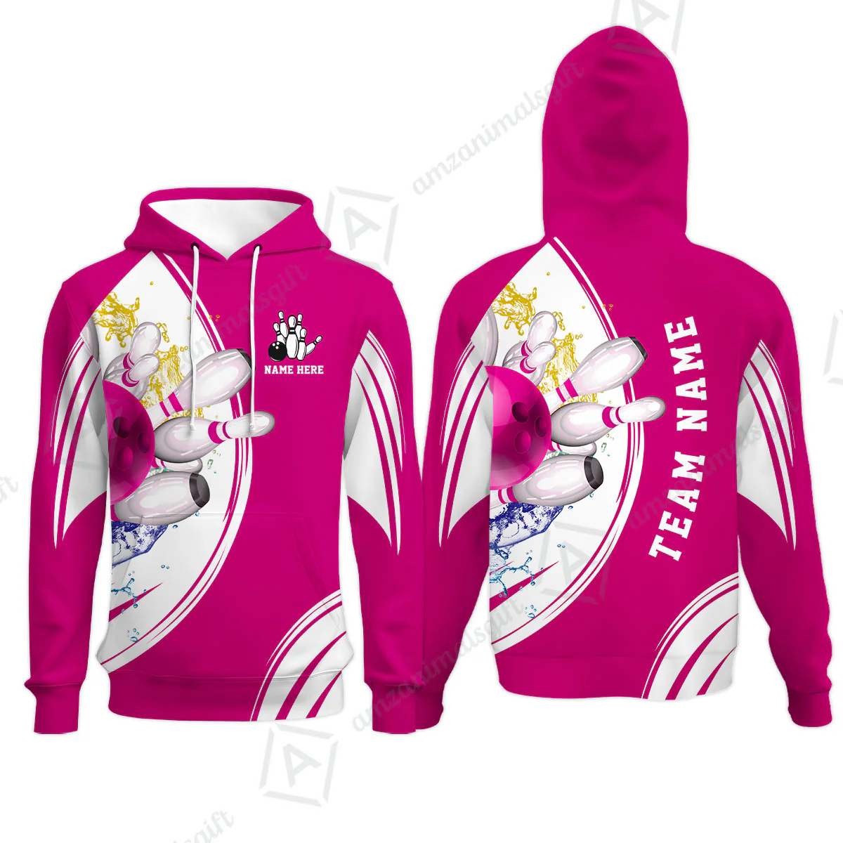 Custom Bowling Team Hoodie, Custom Cyan Red Blue Bowling Uniforms Jerseys, Personalized Name And Team Name - Image 3