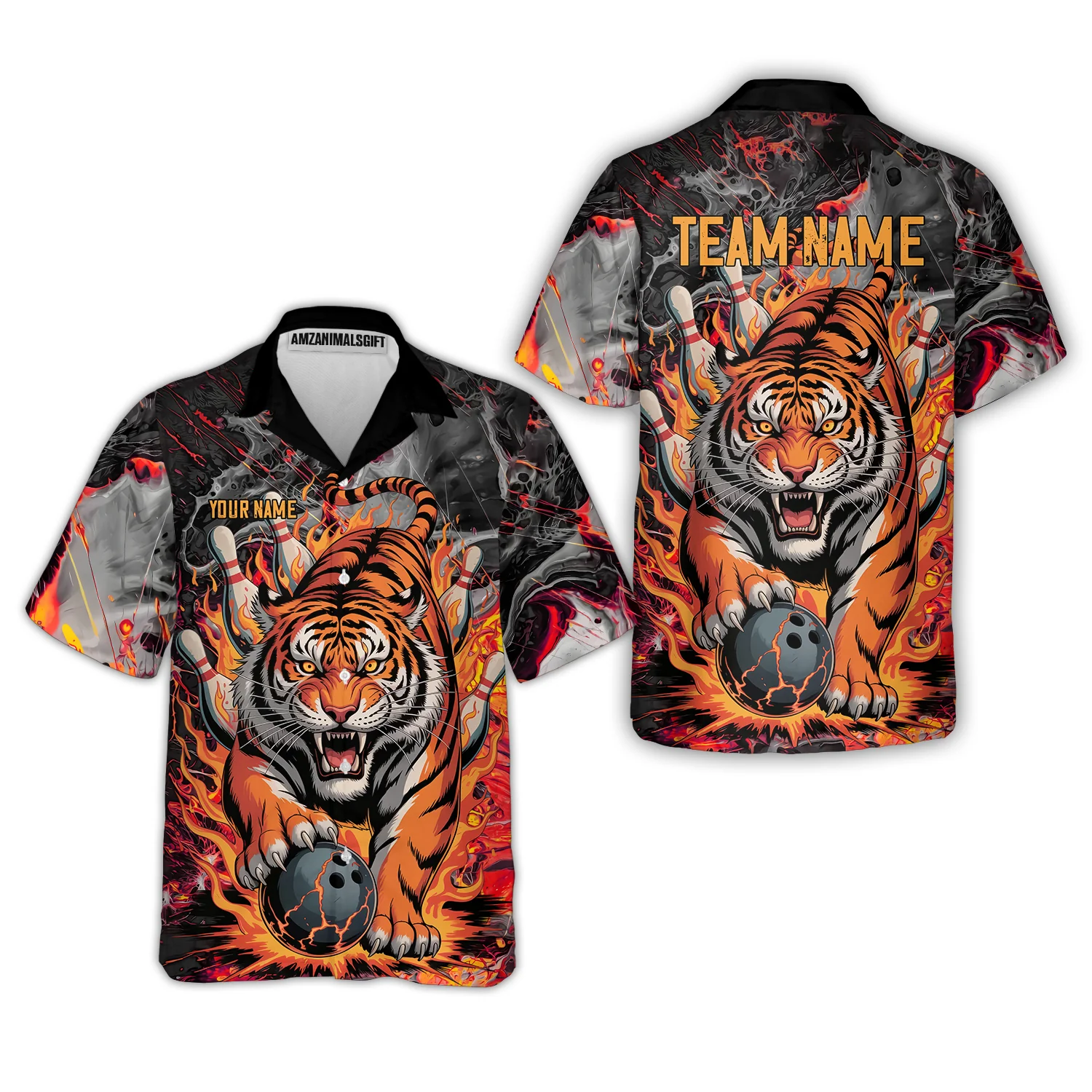 Custom Bowling Team Jersey, Tiger Gripping A Bowling Ball, Bowling Uniforms, Personalize Name And Team Name - Image 2