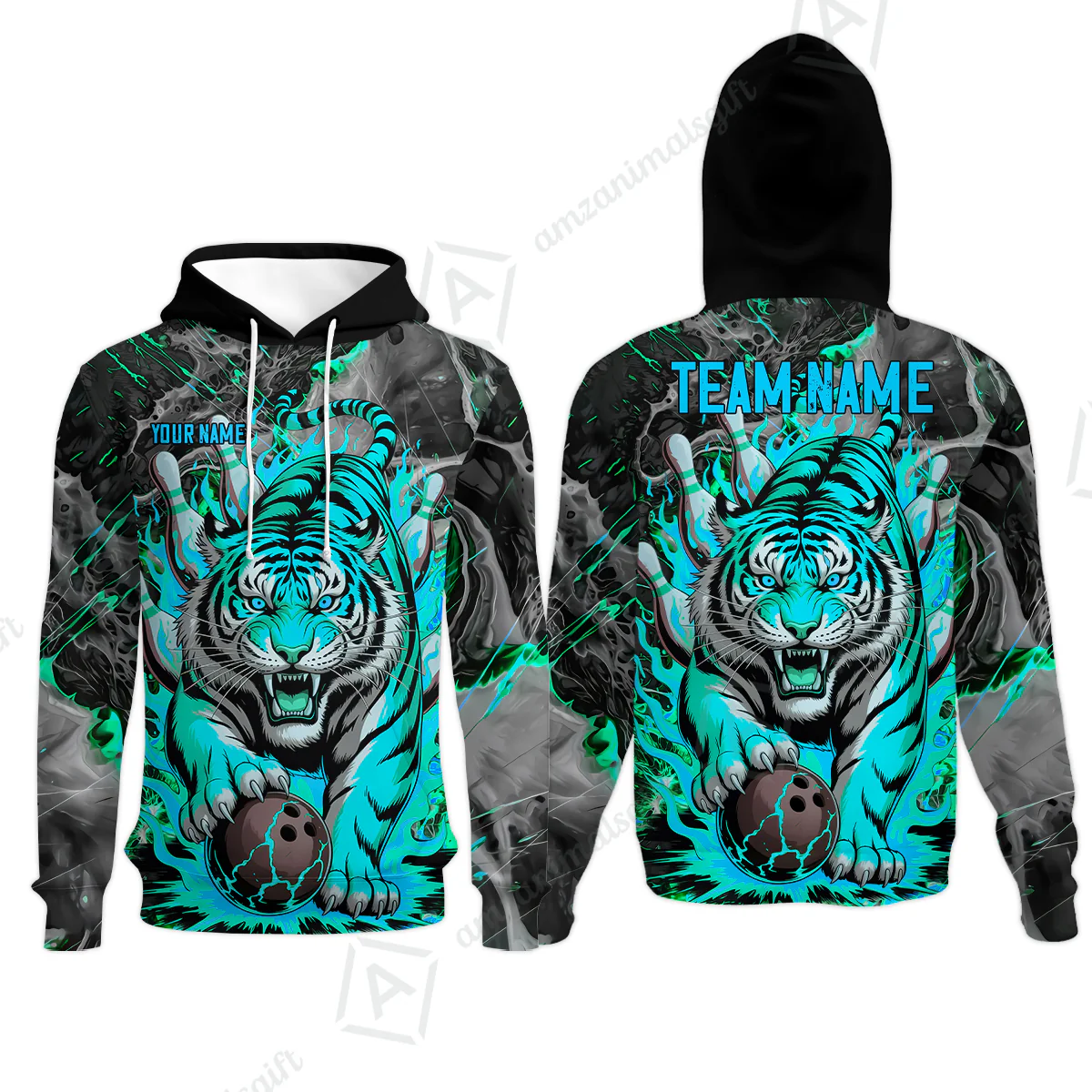 Custom Bowling Team Jersey, Tiger Gripping A Bowling Ball, Bowling Uniforms, Personalize Name And Team Name - Image 46