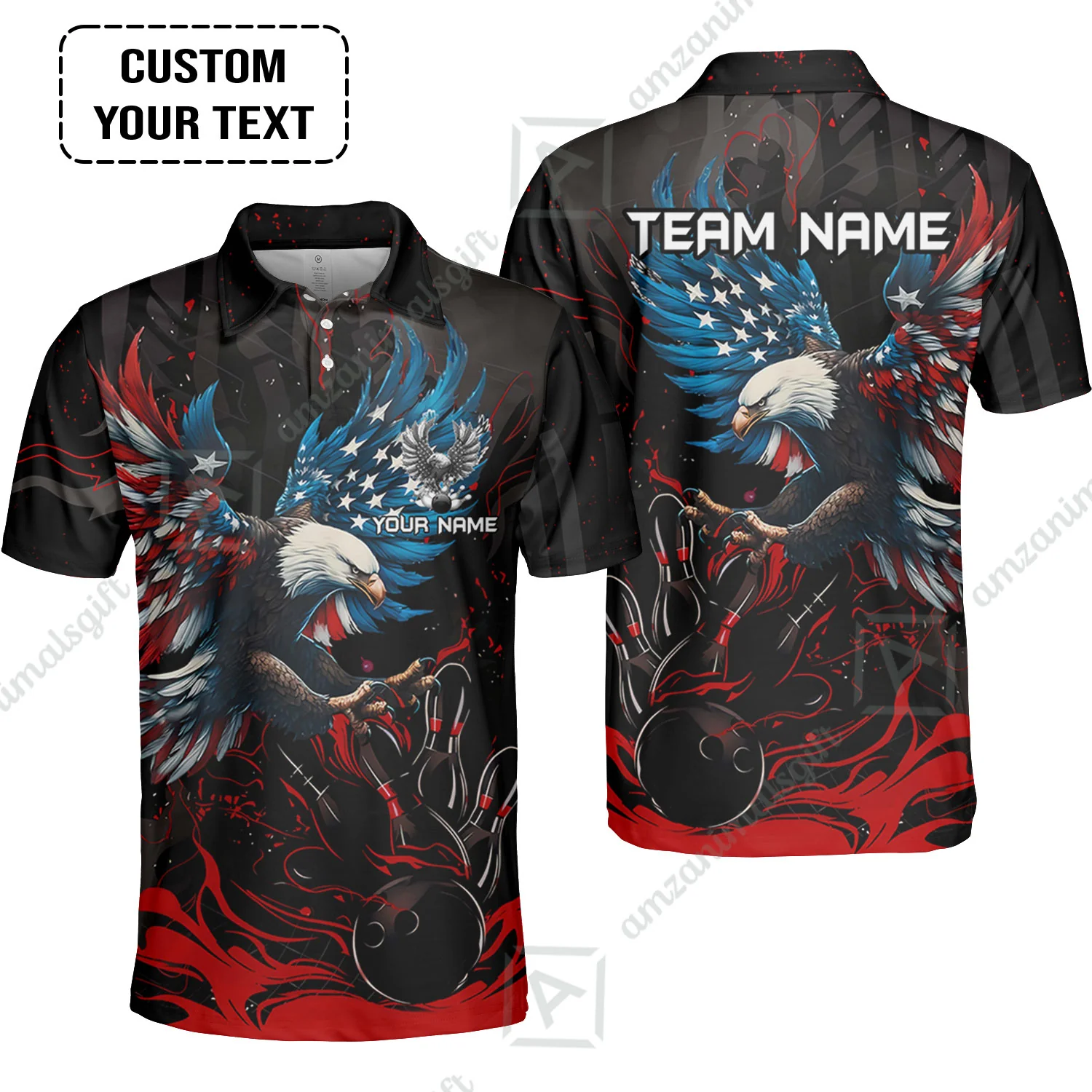 Custom Bowling Team Jerseys Almighty American Eagle, Custom Bowling Jerseys & Shirts Quarter-Zip Polo, Customized Name And Team Name - Image 10