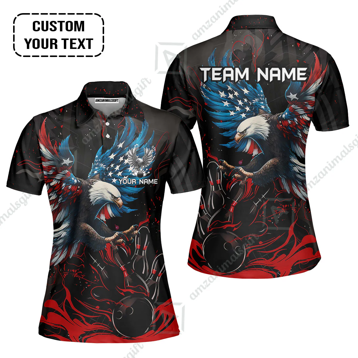 Custom Bowling Team Jerseys Almighty American Eagle, Custom Bowling Jerseys & Shirts Quarter-Zip Polo, Customized Name And Team Name - Image 11