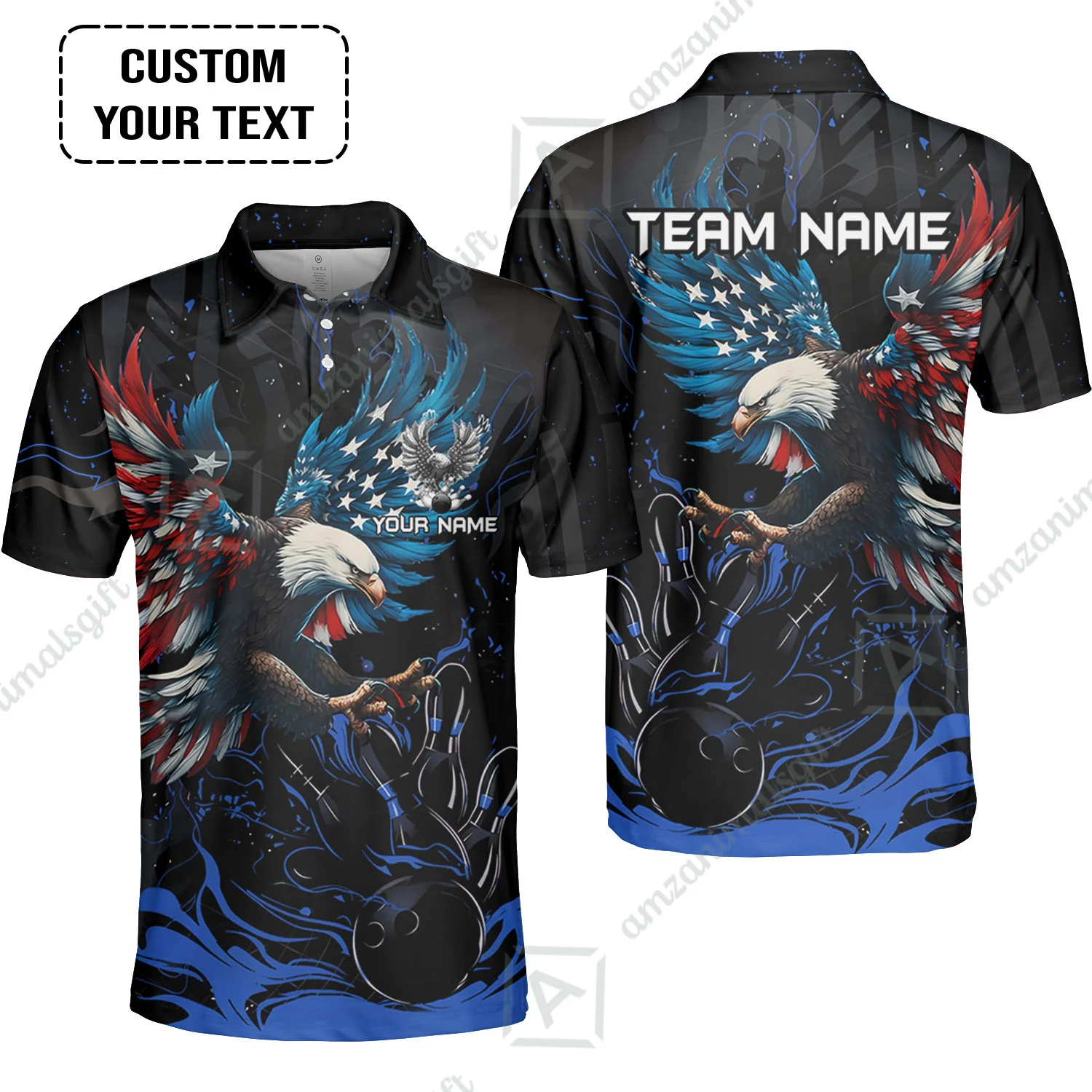 Custom Bowling Team Jerseys Almighty American Eagle, Custom Bowling Jerseys & Shirts Quarter-Zip Polo, Customized Name And Team Name - Image 15
