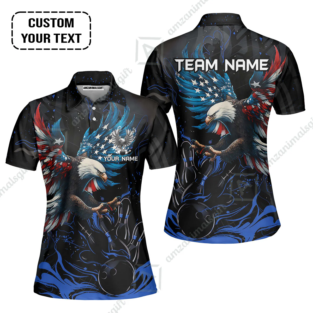 Custom Bowling Team Jerseys Almighty American Eagle, Custom Bowling Jerseys & Shirts Quarter-Zip Polo, Customized Name And Team Name - Image 16