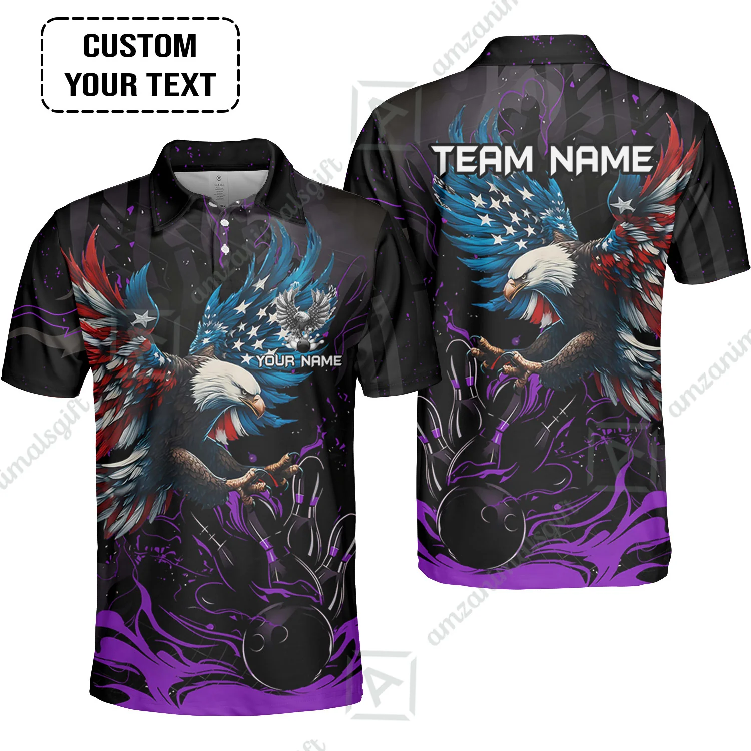 Custom Bowling Team Jerseys Almighty American Eagle, Custom Bowling Jerseys & Shirts Quarter-Zip Polo, Customized Name And Team Name - Image 6