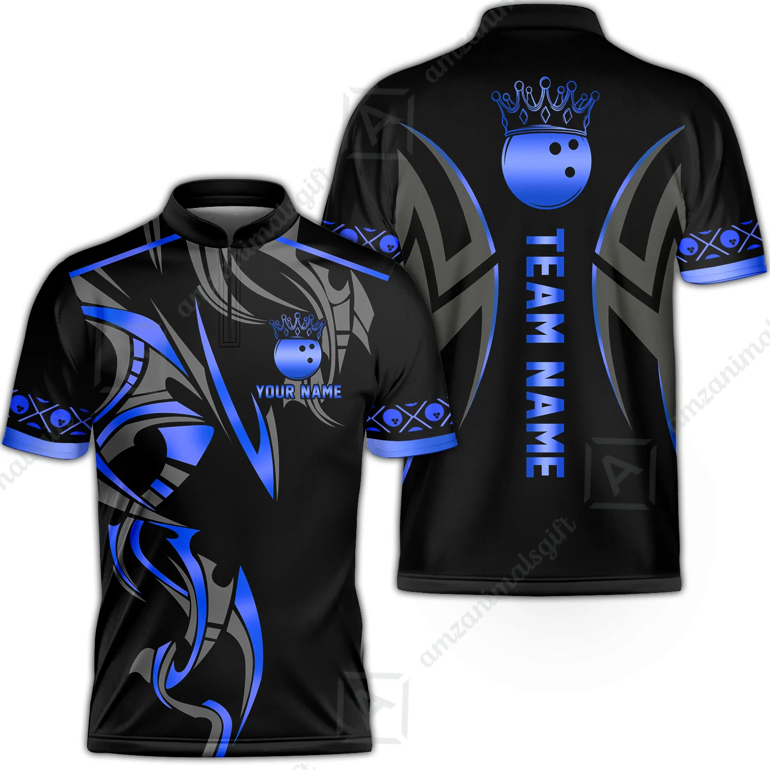 Custom Bowling Jersey, Bowling Uniforms Quarter-Zip Shirt, Bowling Ball Crown Multicolor Options Personalized Name And Team Name - Image 2