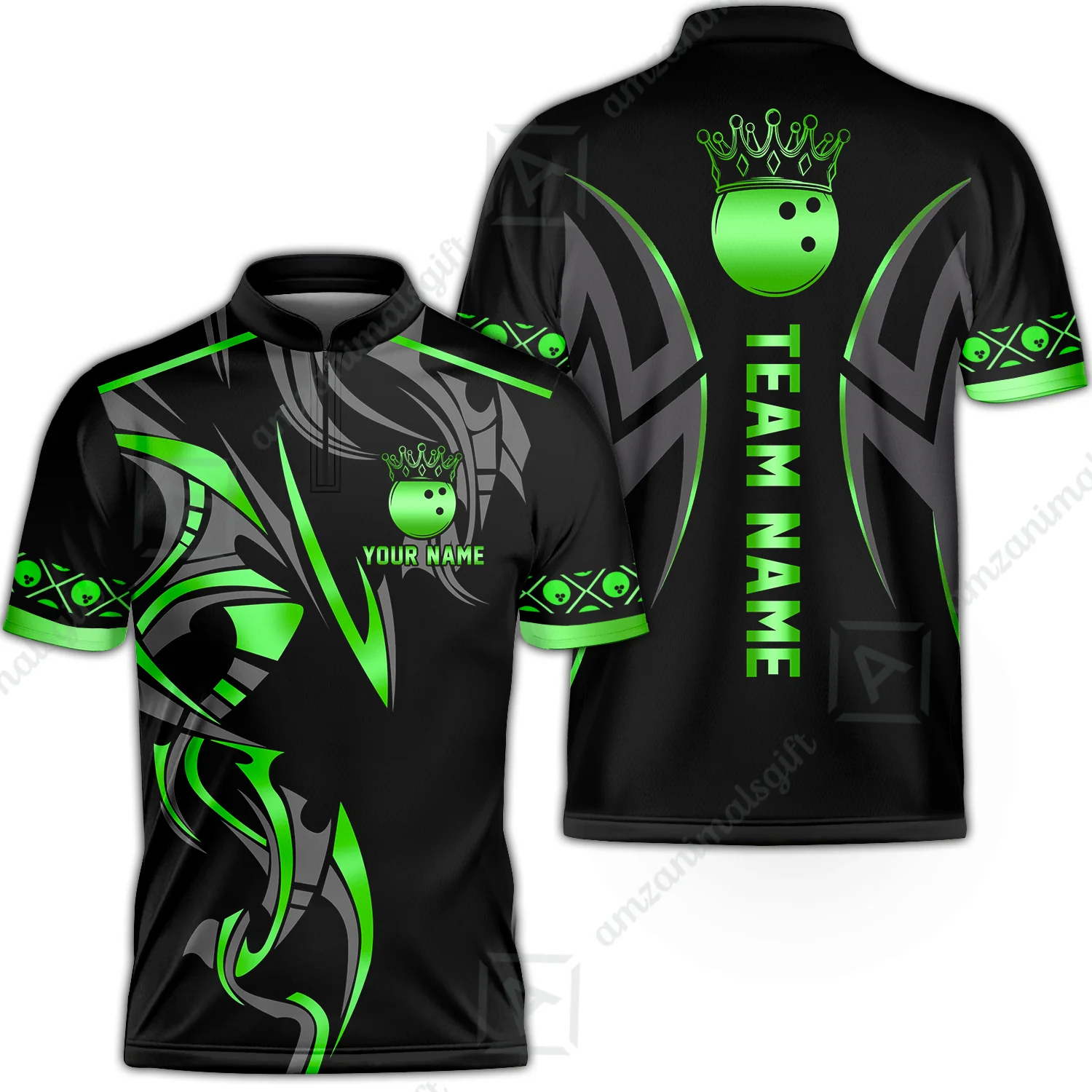 Custom Bowling Jersey, Bowling Uniforms Quarter-Zip Shirt, Bowling Ball Crown Multicolor Options Personalized Name And Team Name - Image 3