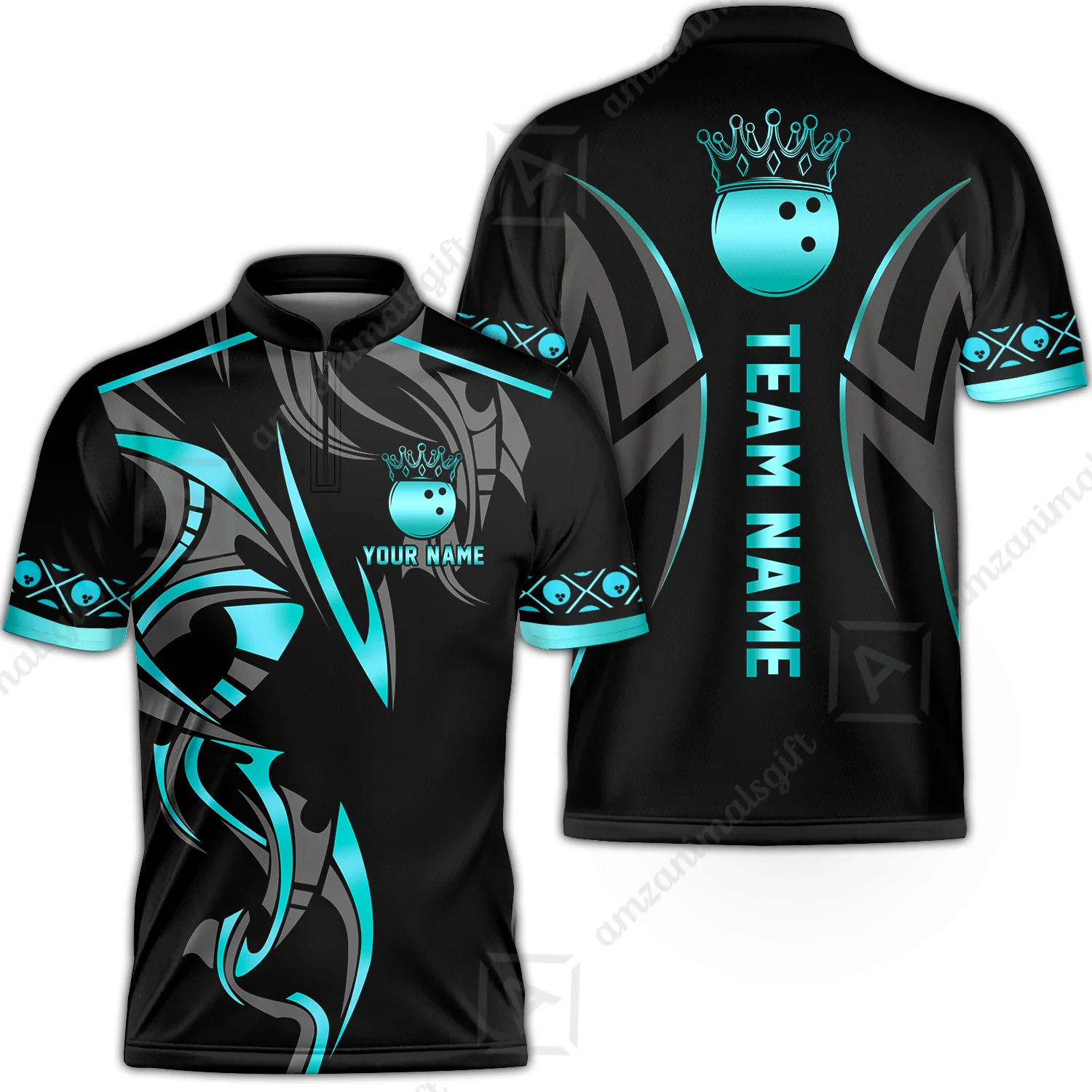 Custom Bowling Jersey, Bowling Uniforms Quarter-Zip Shirt, Bowling Ball Crown Multicolor Options Personalized Name And Team Name - Image 4