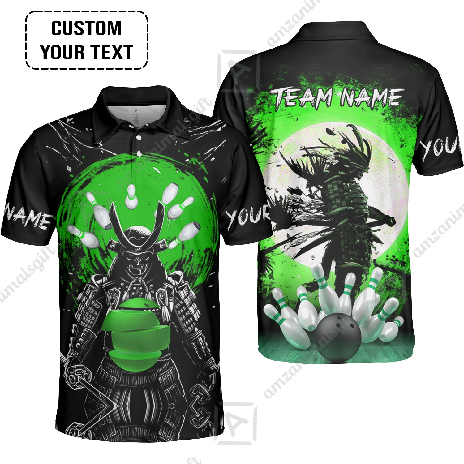 Custom Bowling Team Jerseys Polo Shirts, Bowling uniforms Ball And Pins Samurai Multicolor Options Personalized Name And Team Name - Image 10