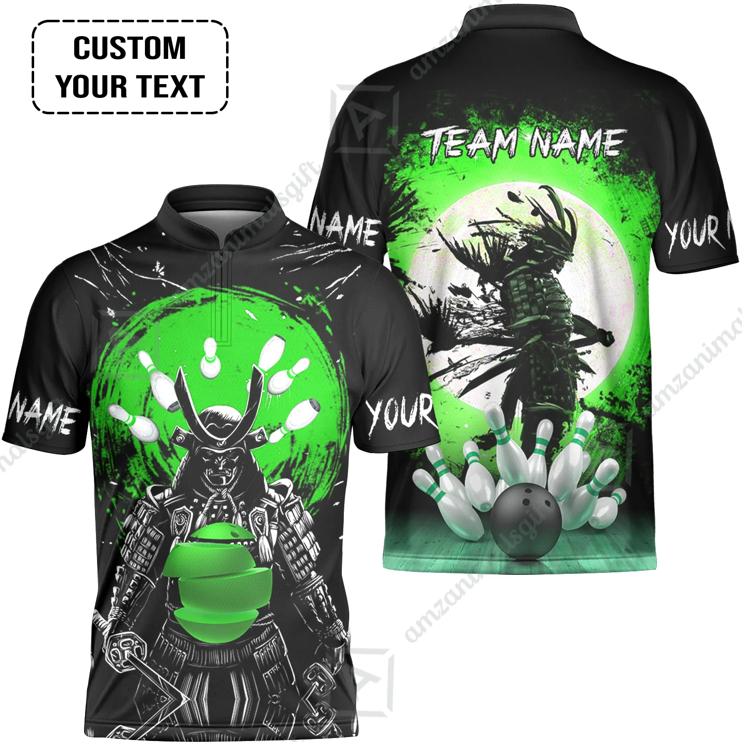 Custom Bowling Team Jerseys Polo Shirts, Bowling uniforms Ball And Pins Samurai Multicolor Options Personalized Name And Team Name - Image 11