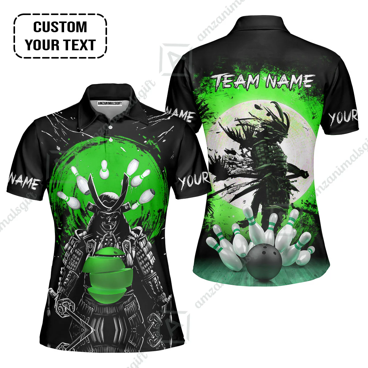 Custom Bowling Team Jerseys Polo Shirts, Bowling uniforms Ball And Pins Samurai Multicolor Options Personalized Name And Team Name - Image 12