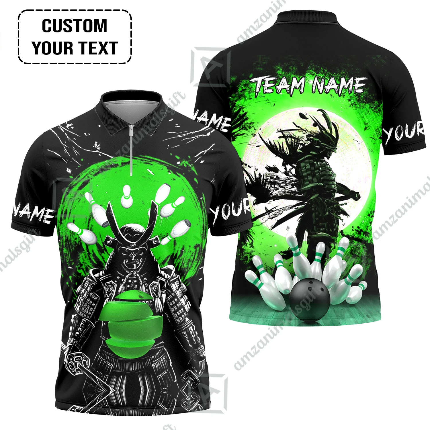 Custom Bowling Team Jerseys Polo Shirts, Bowling uniforms Ball And Pins Samurai Multicolor Options Personalized Name And Team Name - Image 13