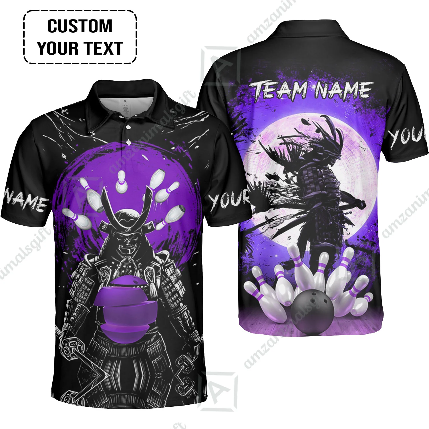 Custom Bowling Team Jerseys Polo Shirts, Bowling uniforms Ball And Pins Samurai Multicolor Options Personalized Name And Team Name - Image 14