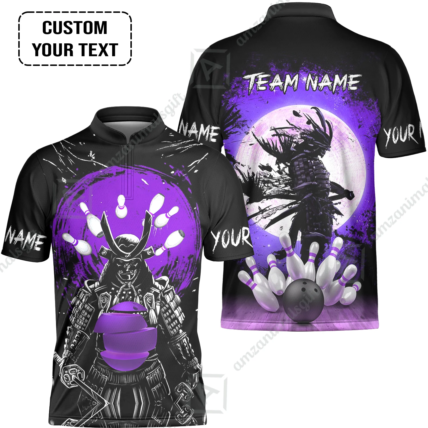 Custom Bowling Team Jerseys Polo Shirts, Bowling uniforms Ball And Pins Samurai Multicolor Options Personalized Name And Team Name - Image 15