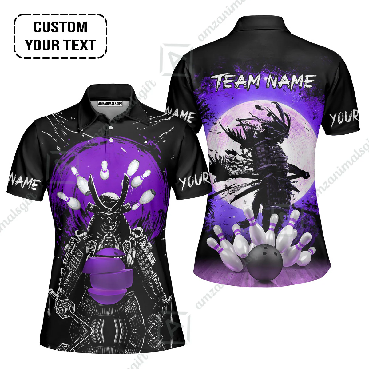 Custom Bowling Team Jerseys Polo Shirts, Bowling uniforms Ball And Pins Samurai Multicolor Options Personalized Name And Team Name - Image 16